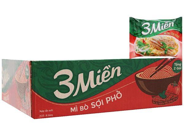 3 Mien Instant Noodles Steamed Beef Big Noodle Bag 65g x30