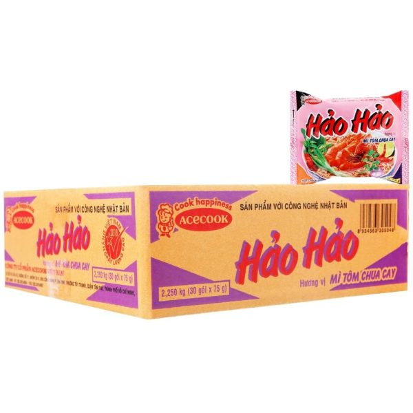 Hao Hao Instant Noodles Bag 75g Hot & Sour Shrimp Flavor x30 - Image 3